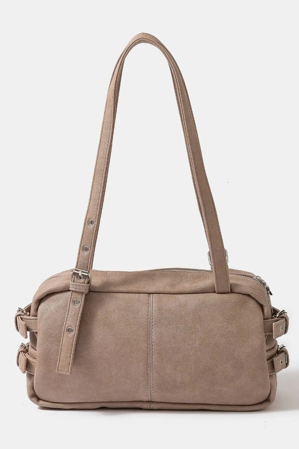 FAME ACCESSORIES - Taupe Vegan Leather Shoulder Bag with Buckle Detail