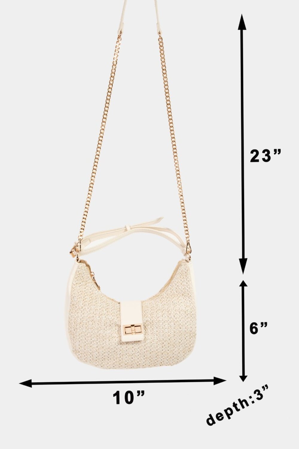 FAME ACCESSORIES - Vegan Leather Braided Straw Hobo Bag in Ivory