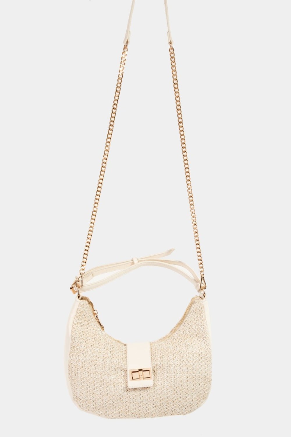 FAME ACCESSORIES - Vegan Leather Braided Straw Hobo Bag in Ivory