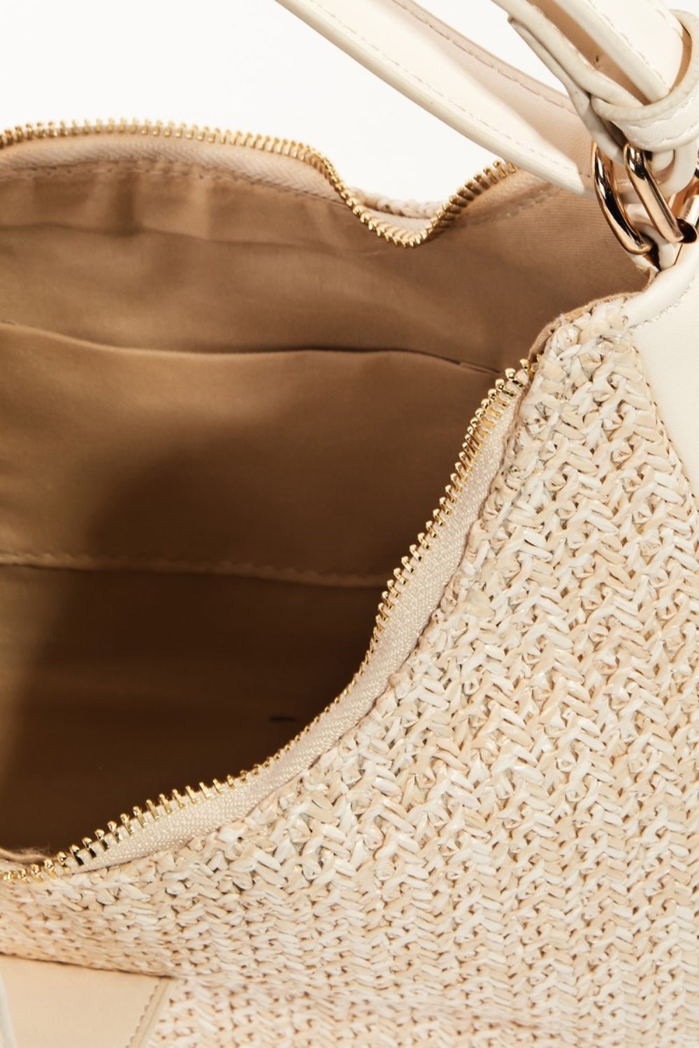 FAME ACCESSORIES - Vegan Leather Braided Straw Hobo Bag in Ivory