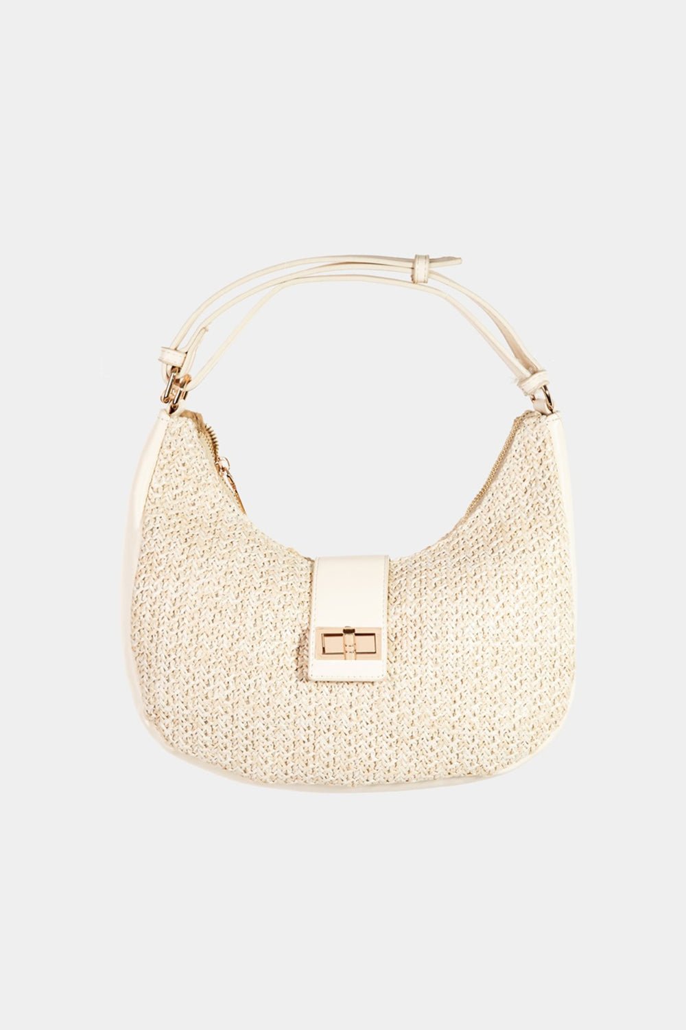 FAME ACCESSORIES - Vegan Leather Braided Straw Hobo Bag in Ivory