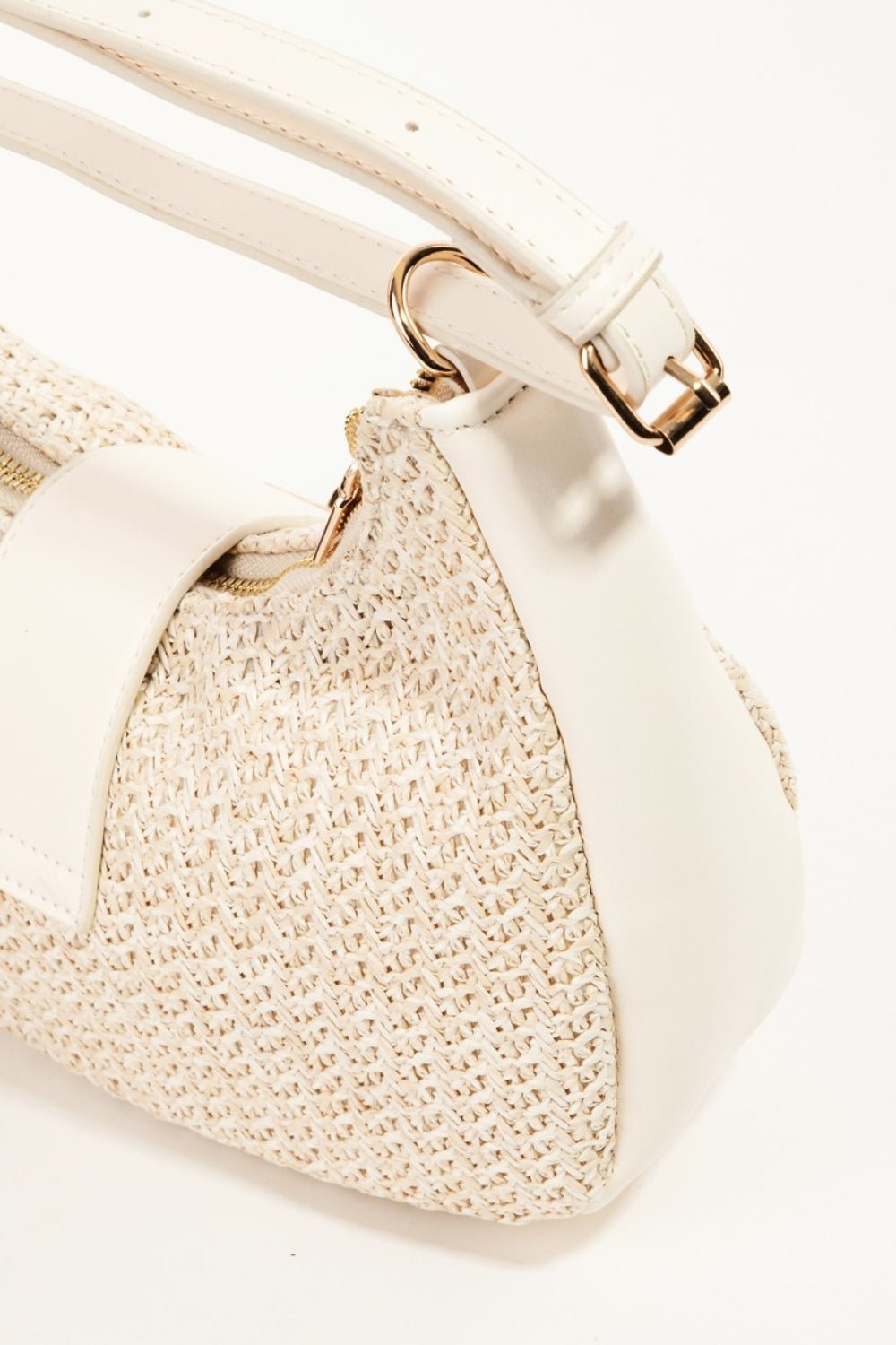 FAME ACCESSORIES - Vegan Leather Braided Straw Hobo Bag in Ivory