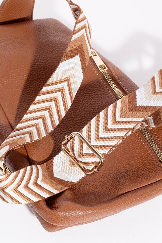 FAME ACCESSORIES - Vegan Leather Chevron Strap Crossbody Bag