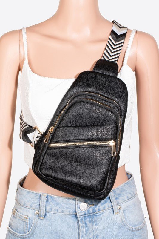 FAME ACCESSORIES - Vegan Leather Chevron Strap Crossbody Bag