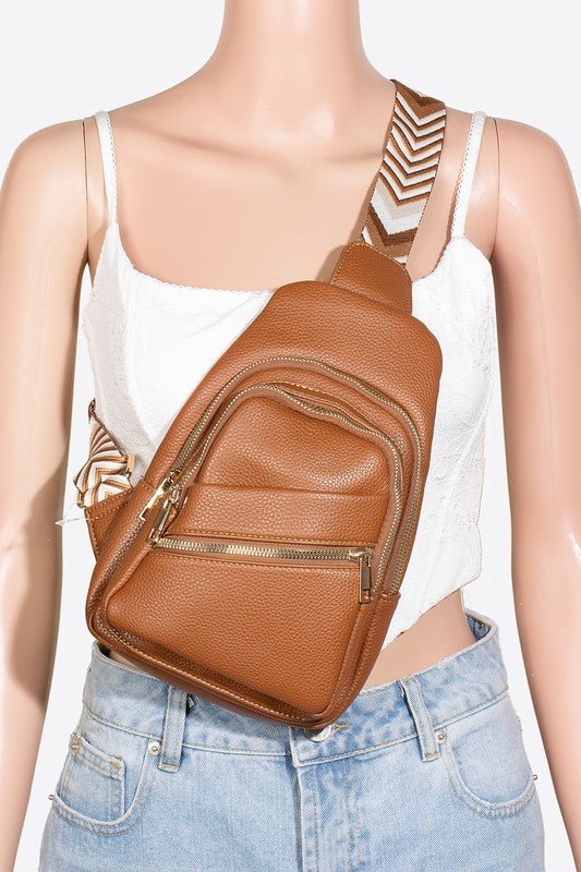 FAME ACCESSORIES - Vegan Leather Chevron Strap Crossbody Bag