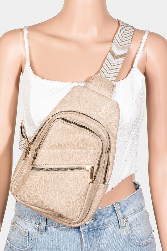 FAME ACCESSORIES - Vegan Leather Chevron Strap Crossbody Bag