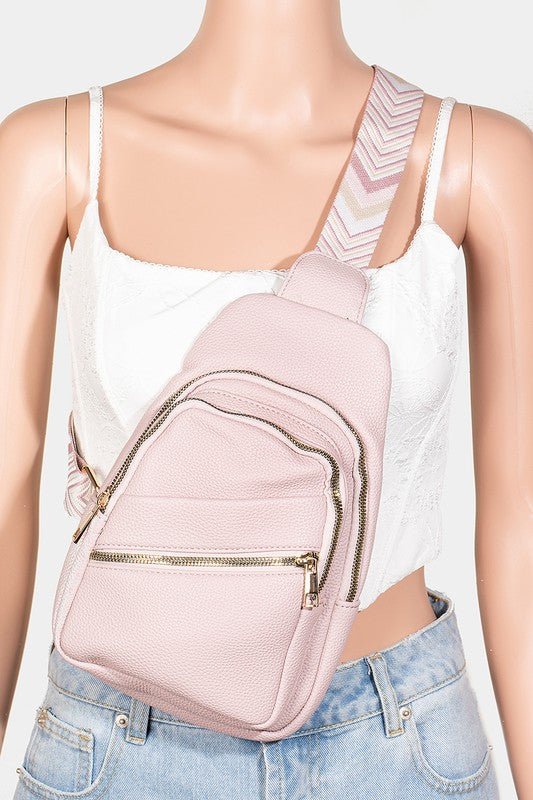 FAME ACCESSORIES - Vegan Leather Chevron Strap Crossbody Bag