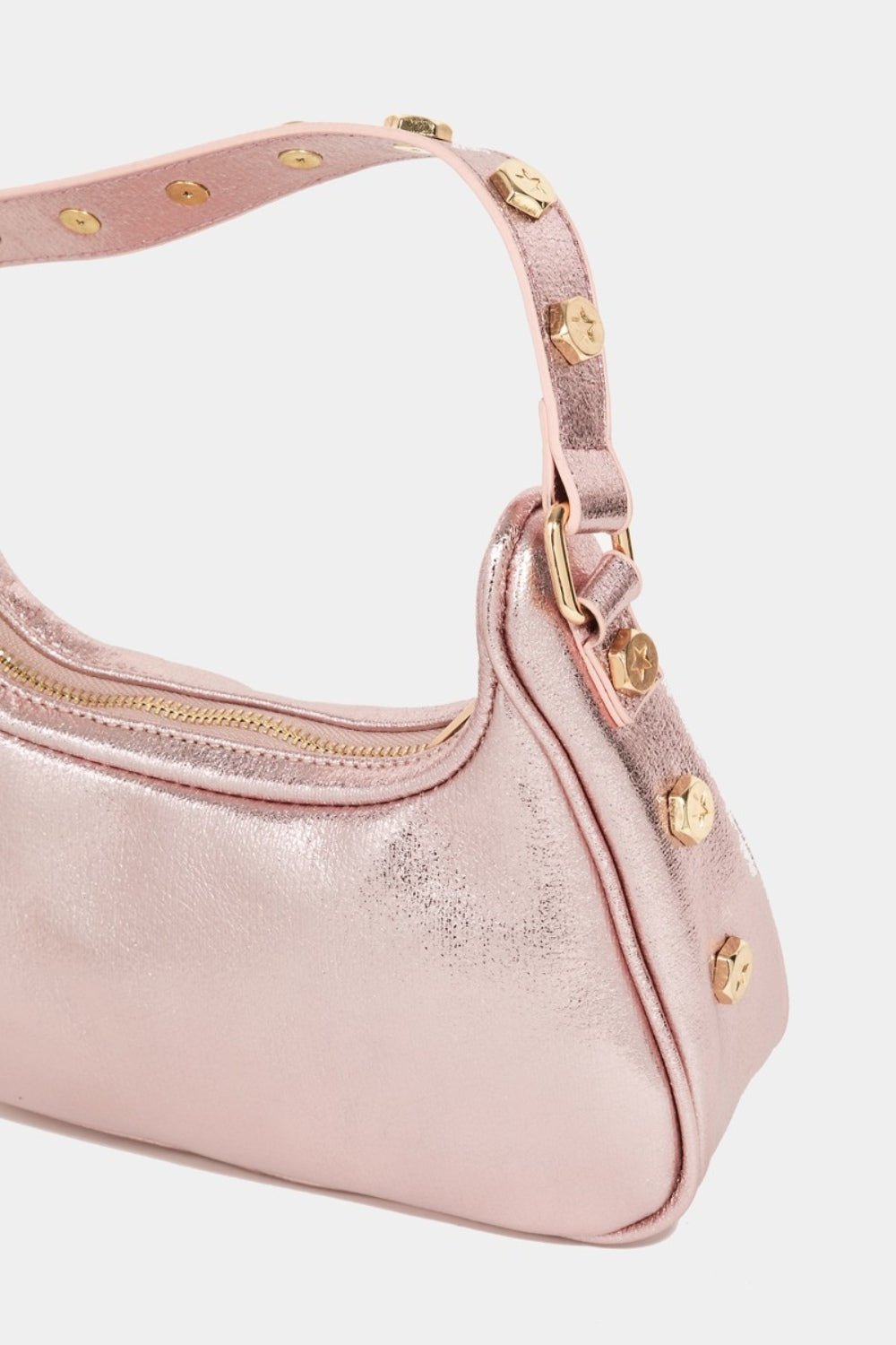 FAME ACCESSORIES - Vegan Leather Star Button Trim Hobo Bag in Pink