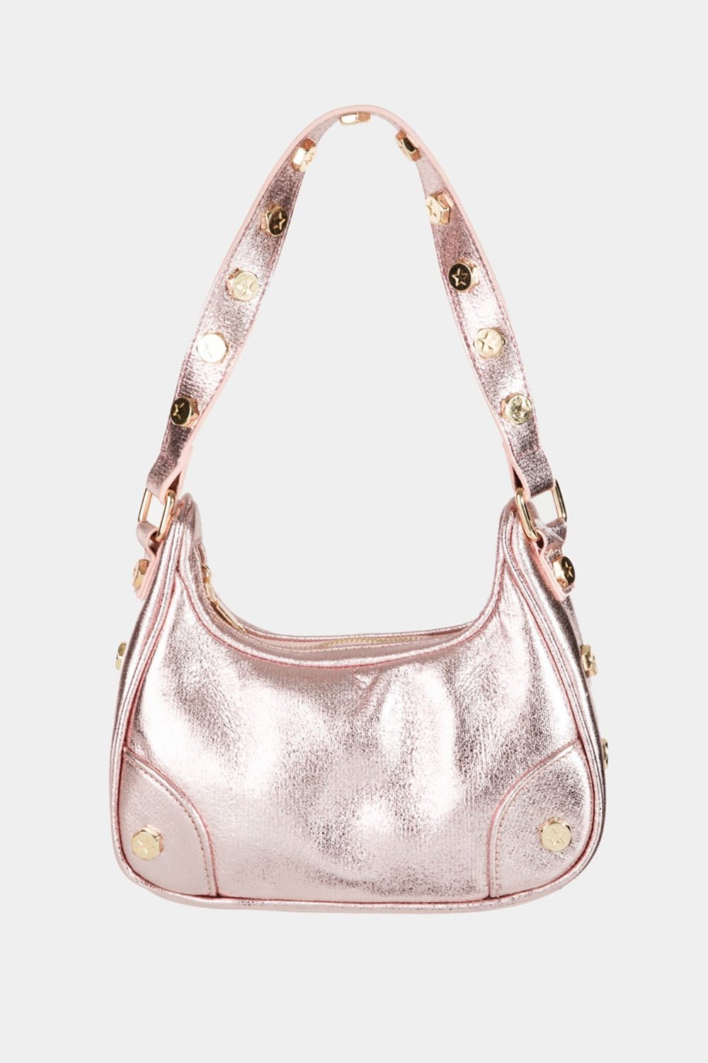 FAME ACCESSORIES - Vegan Leather Star Button Trim Hobo Bag in Pink