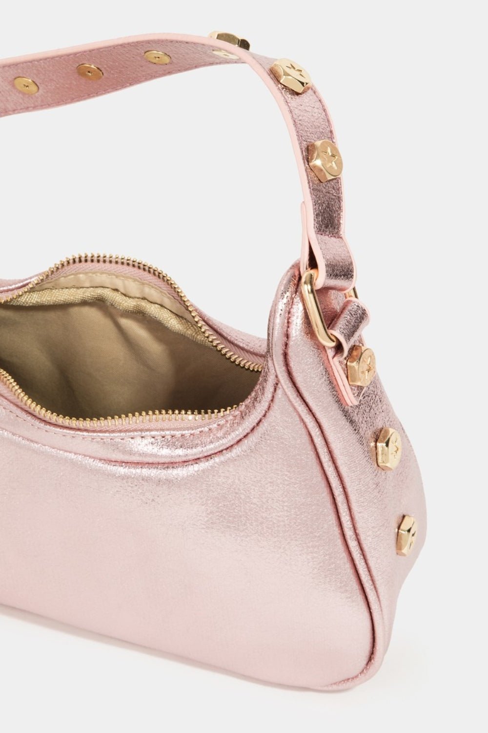 FAME ACCESSORIES - Vegan Leather Star Button Trim Hobo Bag in Pink