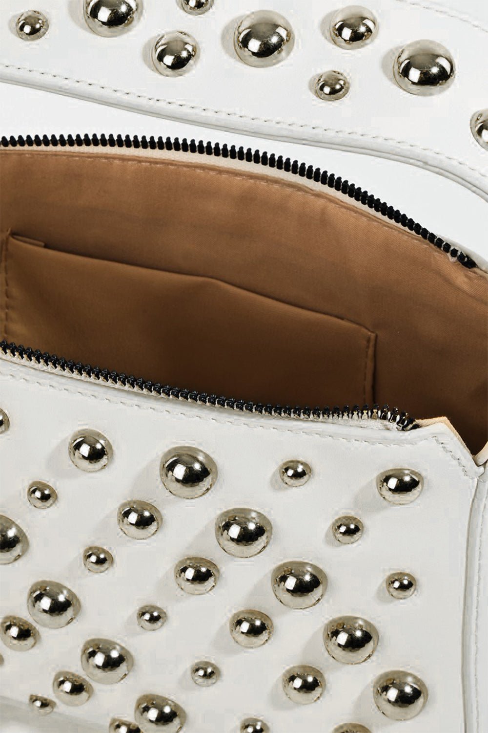 FAME ACCESSORIES - Vegan Leather Studded Square Handbag in Silver