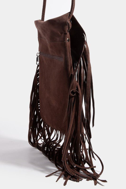 FAME ACCESSORIES - Vegan Suede Fringe Cross Body Bag