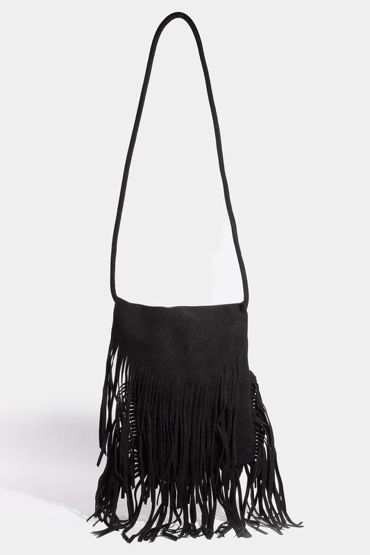 FAME ACCESSORIES - Vegan Suede Fringe Cross Body Bag