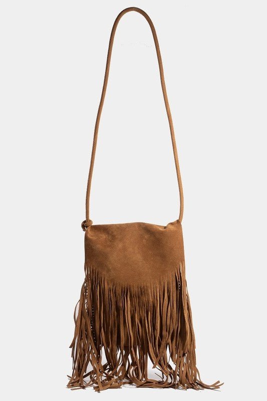 FAME ACCESSORIES - Vegan Suede Fringe Cross Body Bag