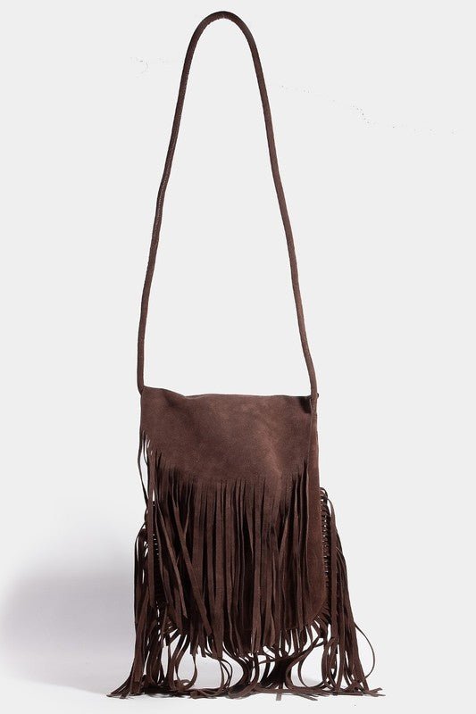 FAME ACCESSORIES - Vegan Suede Fringe Cross Body Bag