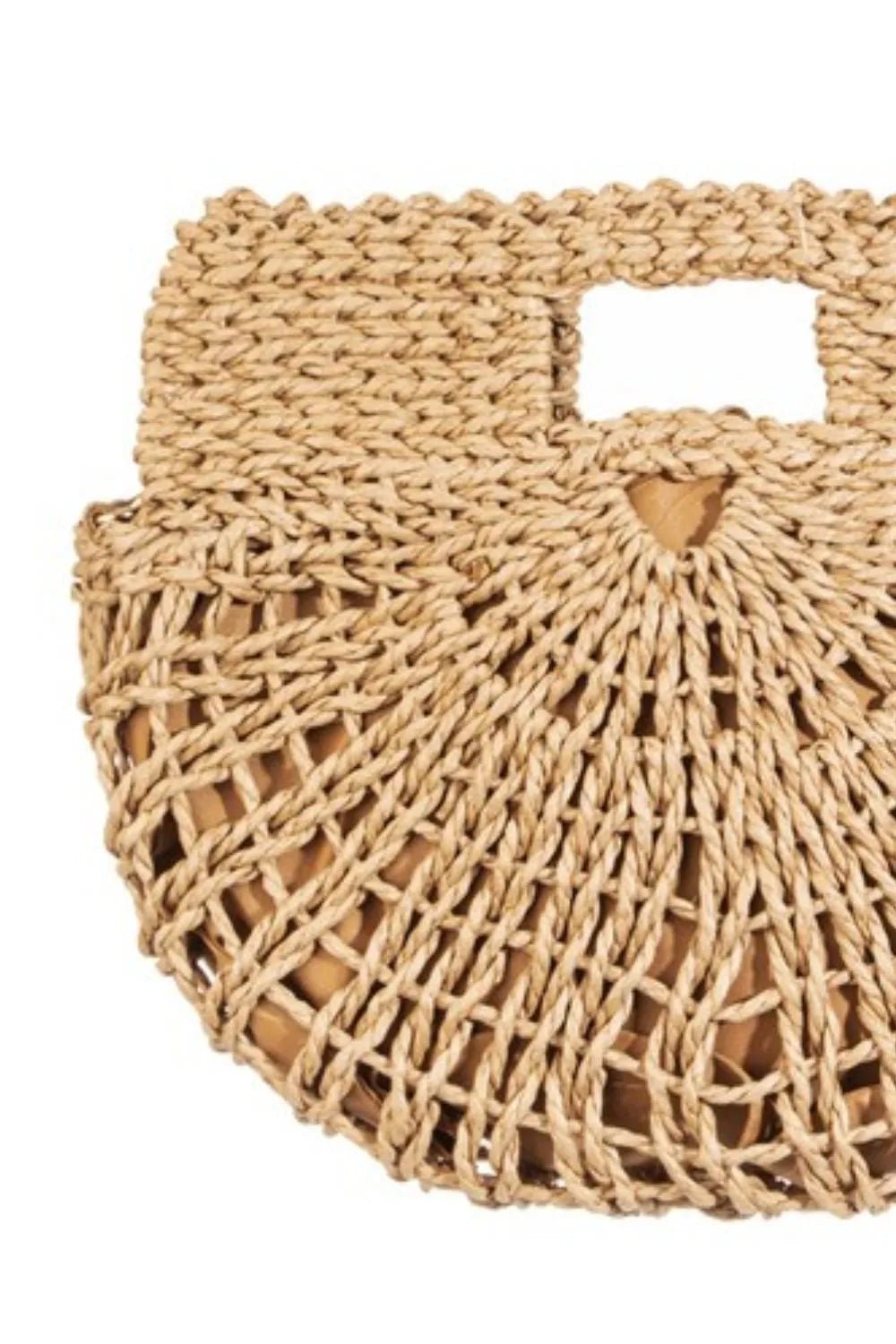 FAME ACCESSORIES - Woven Raffia Fan Crossbody Bag