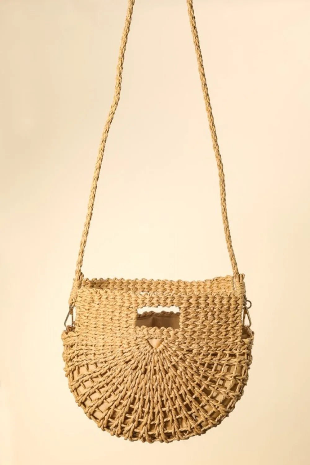 FAME ACCESSORIES - Woven Raffia Fan Crossbody Bag