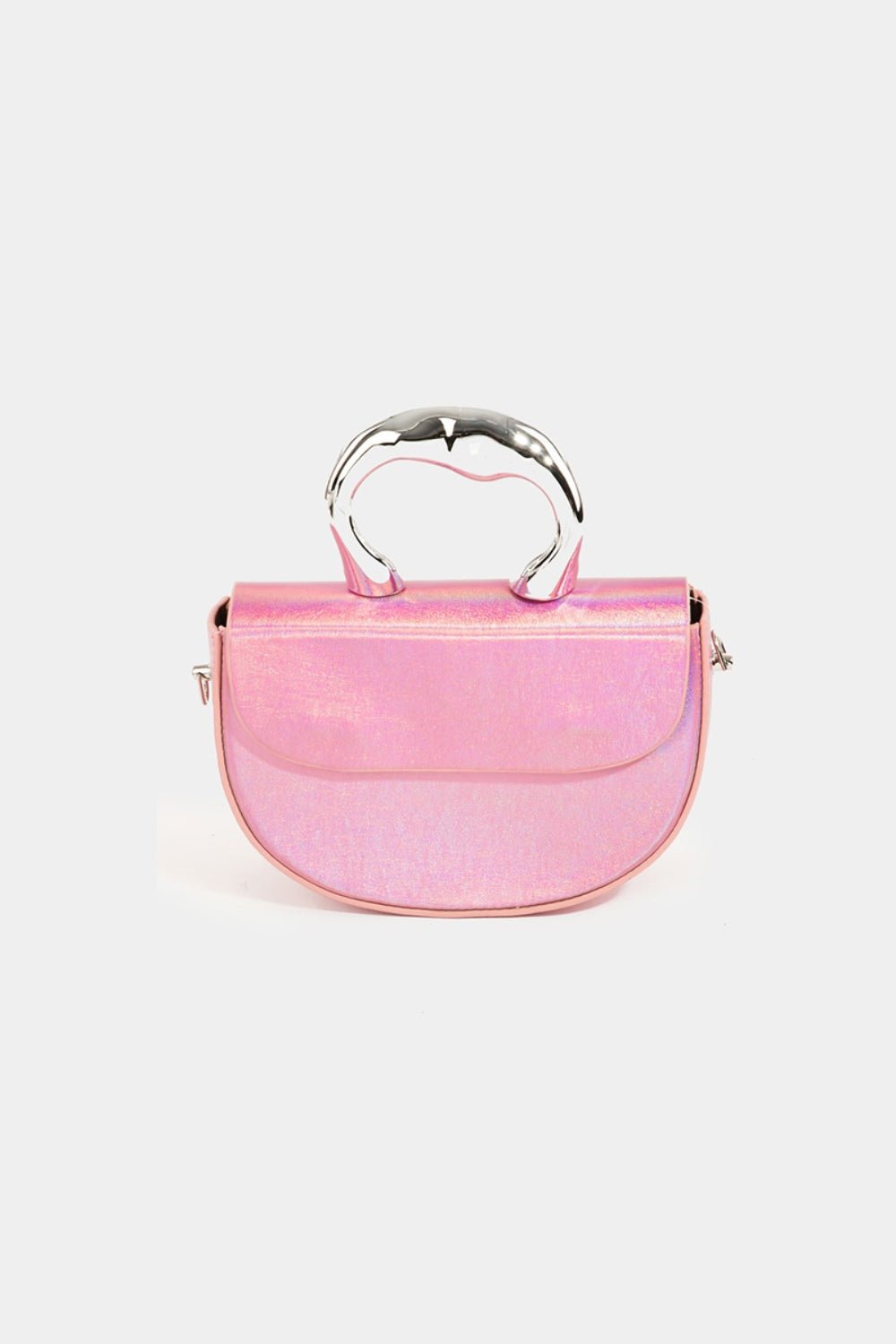 FAME ACCESSORIESGlossy Vegan Leather Semi Circle Top Handle Bag