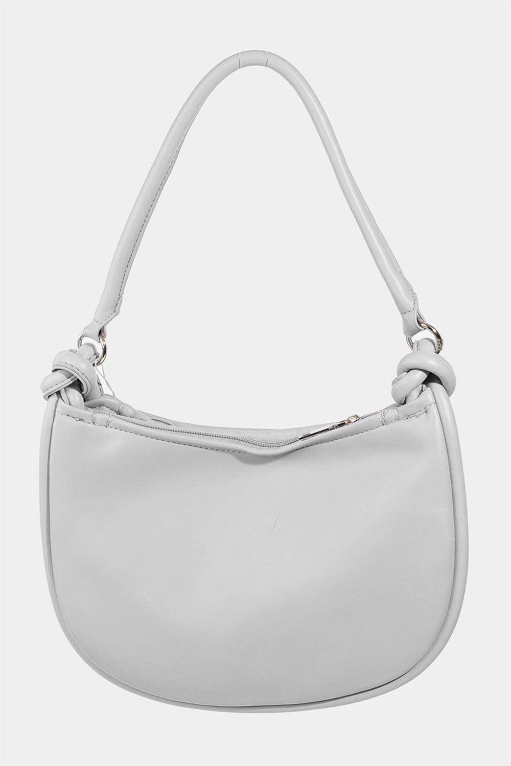 FAME ACCESSORIESVegan Leather Basket Weave Half Moon Bag in Silver