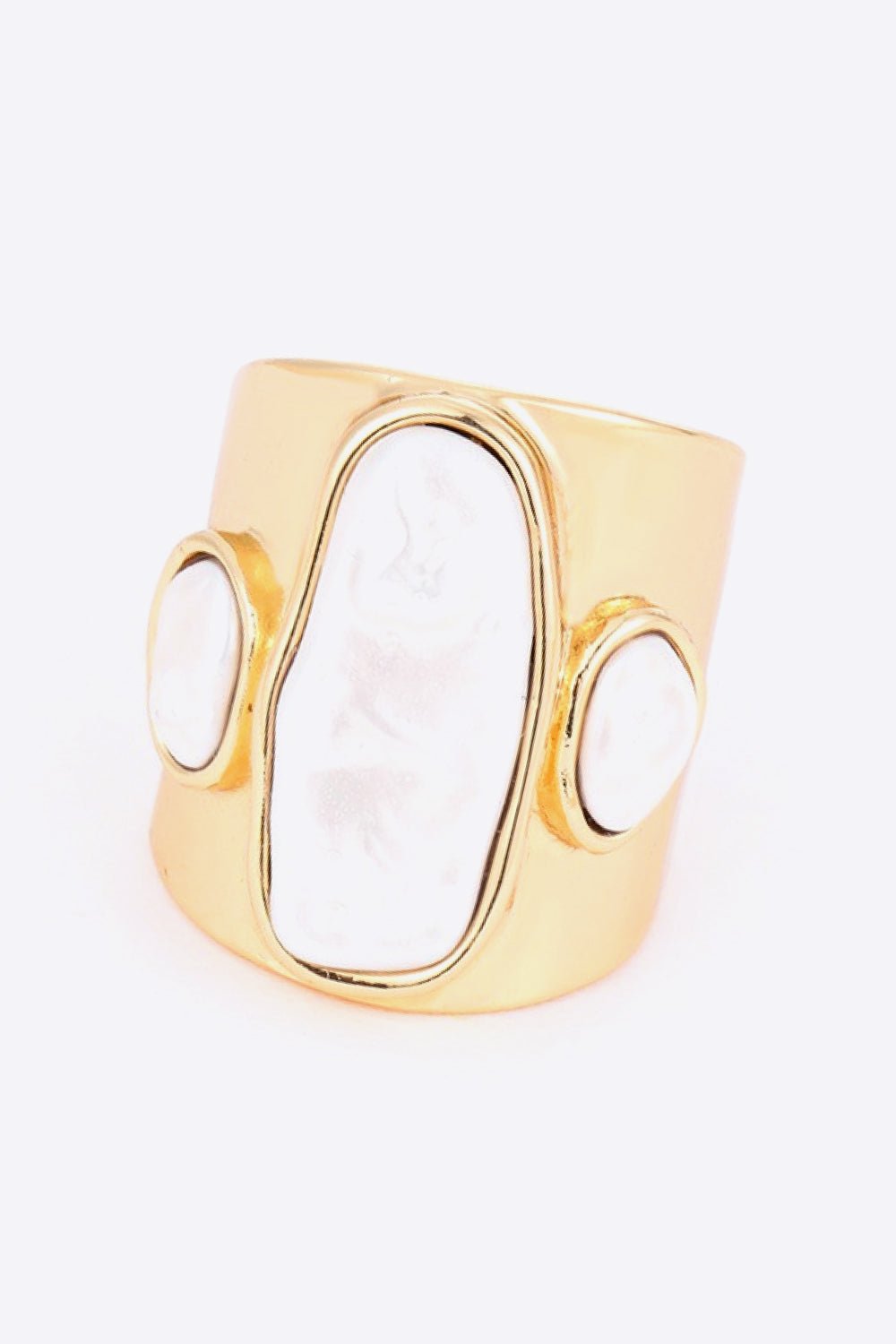 Faux Pearl Wide Band Gold RingRingBeach Rose Co.