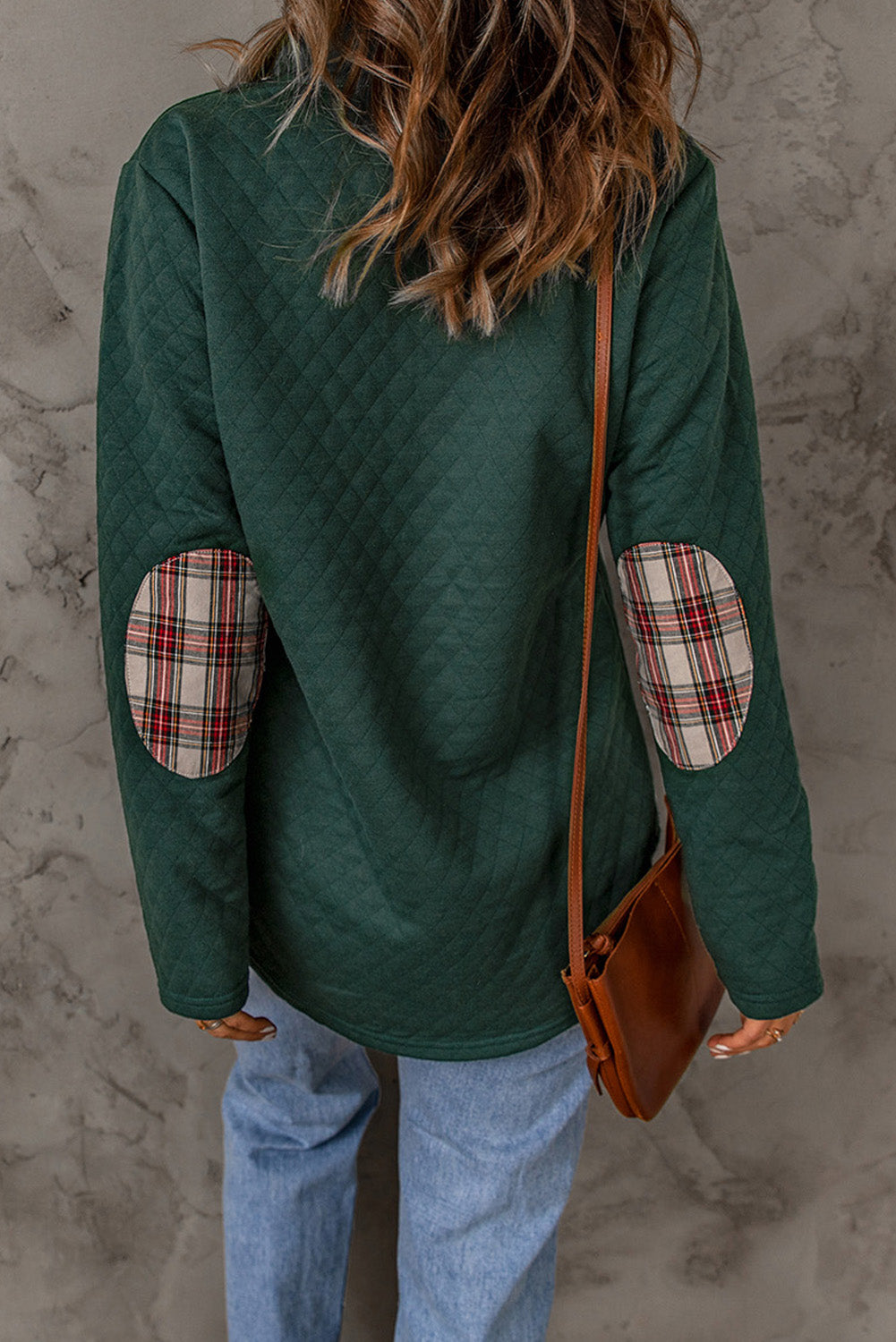 Green Plaid Accent Quilted Sweatshirt