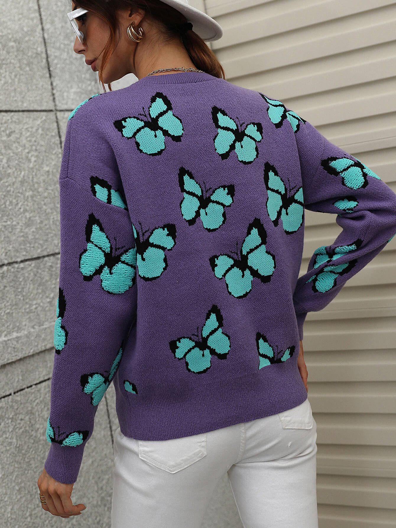 Butterfly Pattern Long Sleeve Sweater