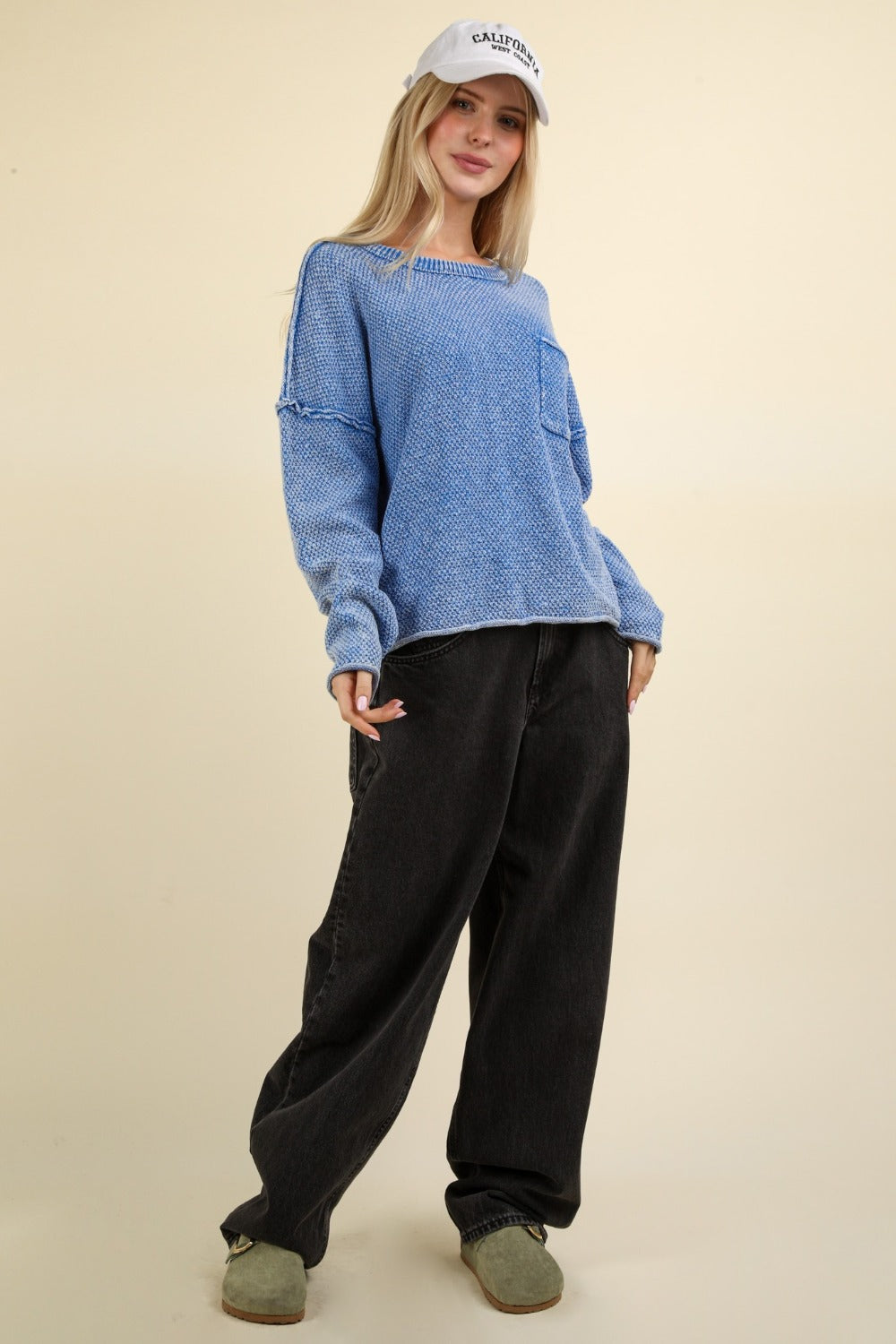 Blue Mineral Washed Exposed Seams Sweater