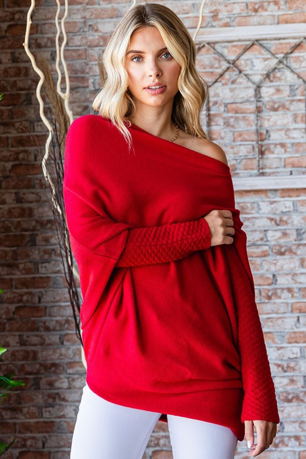 First Love - Asymmetrical Hem Dolman Sleeve Sweater in Burgundy