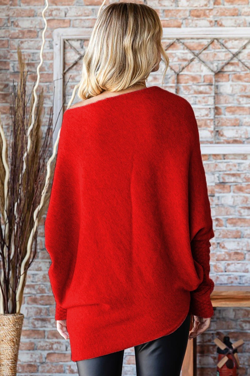 First Love - Asymmetrical Hem Dolman Sleeve Sweater in Burgundy