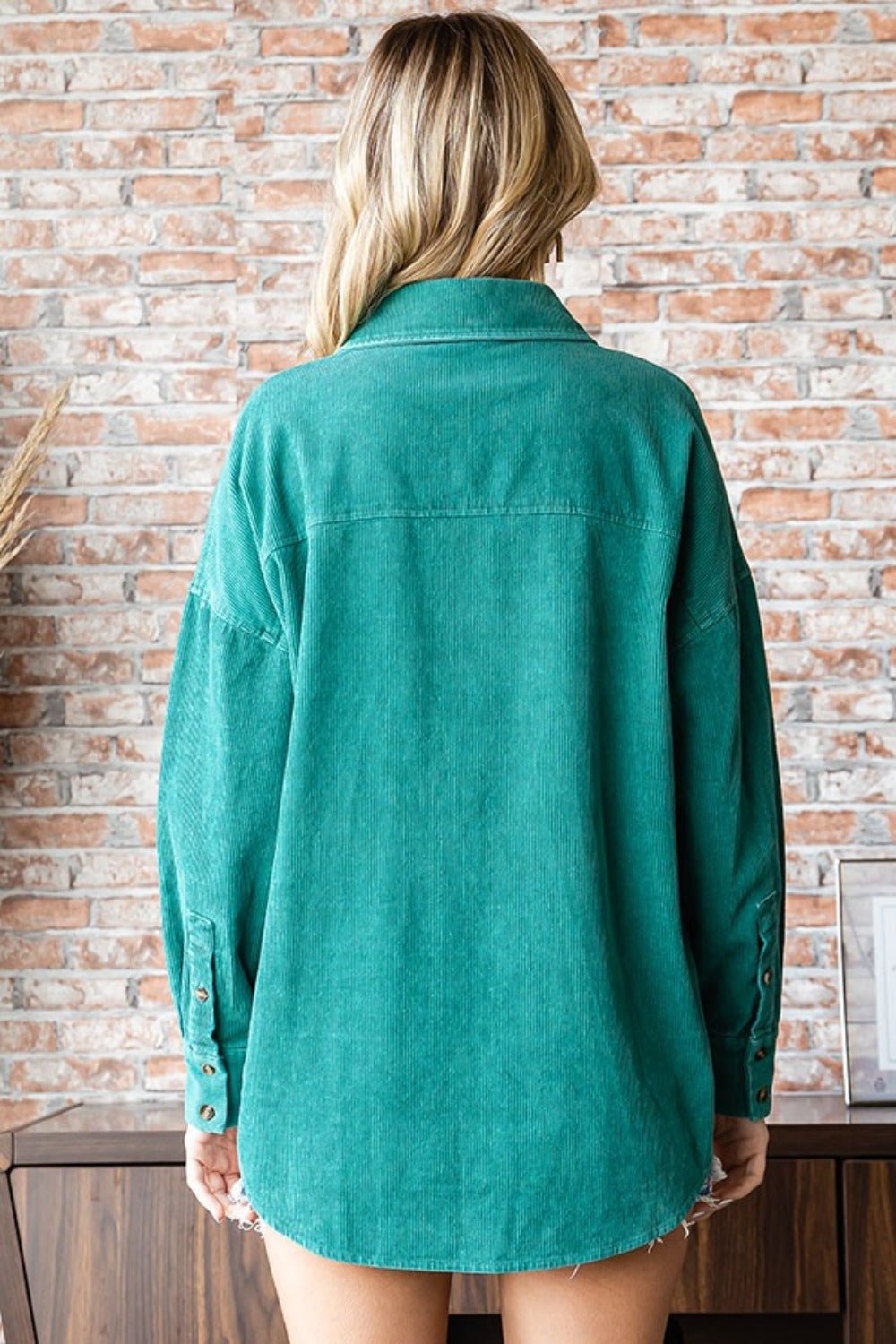 First Love - Green Washed Corduroy Button Down Long Sleeve Shirt