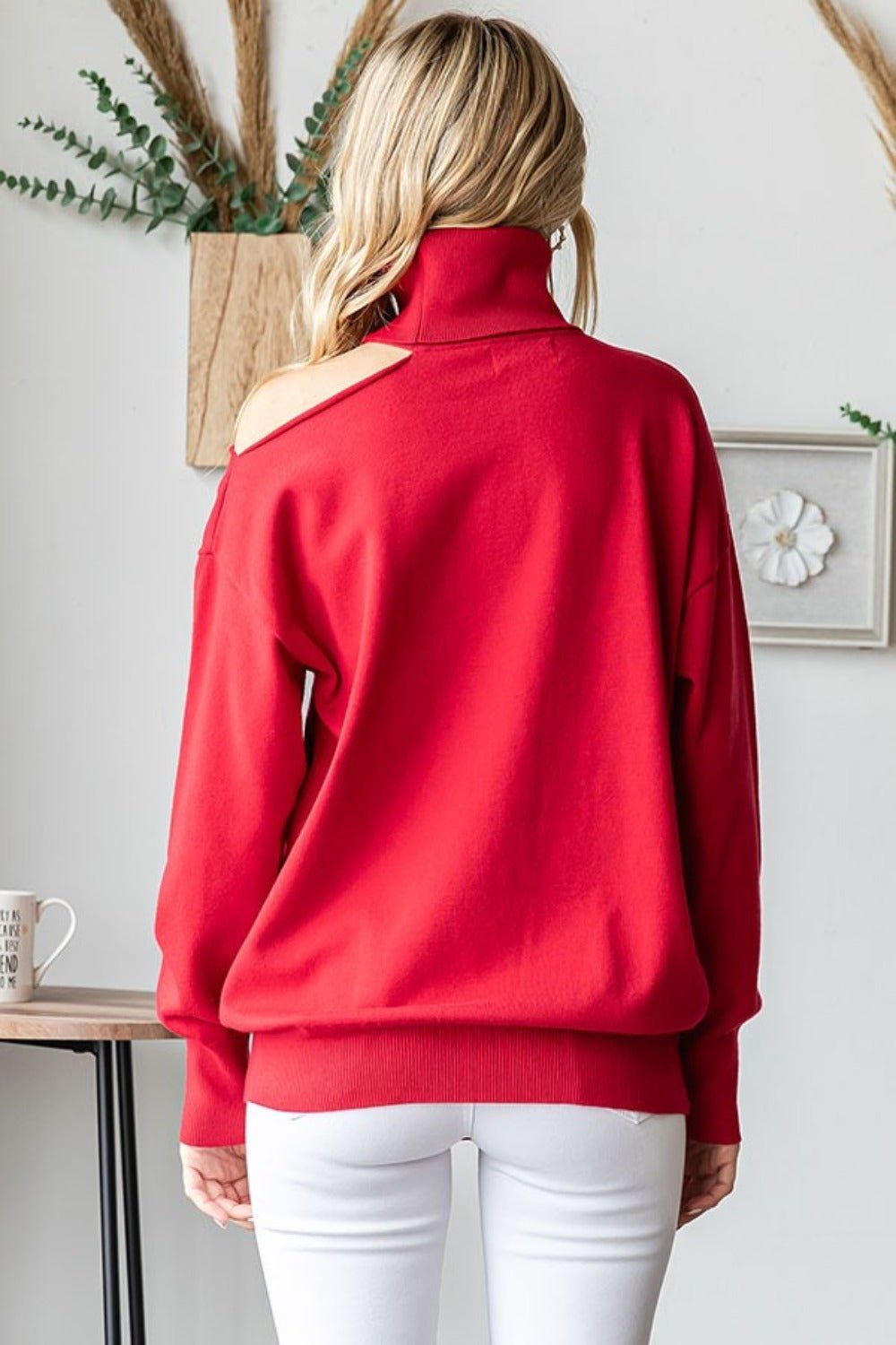 First Love - Red Cold Shoulder Turtleneck Sweater