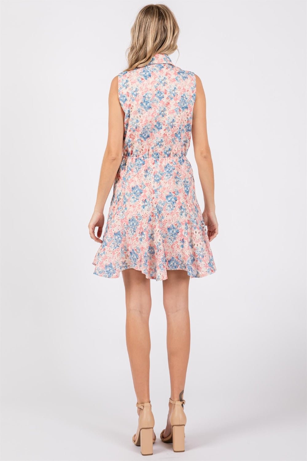 Floral Eyelet Sleeveless Mini Dress in PinkMini DressGeeGee