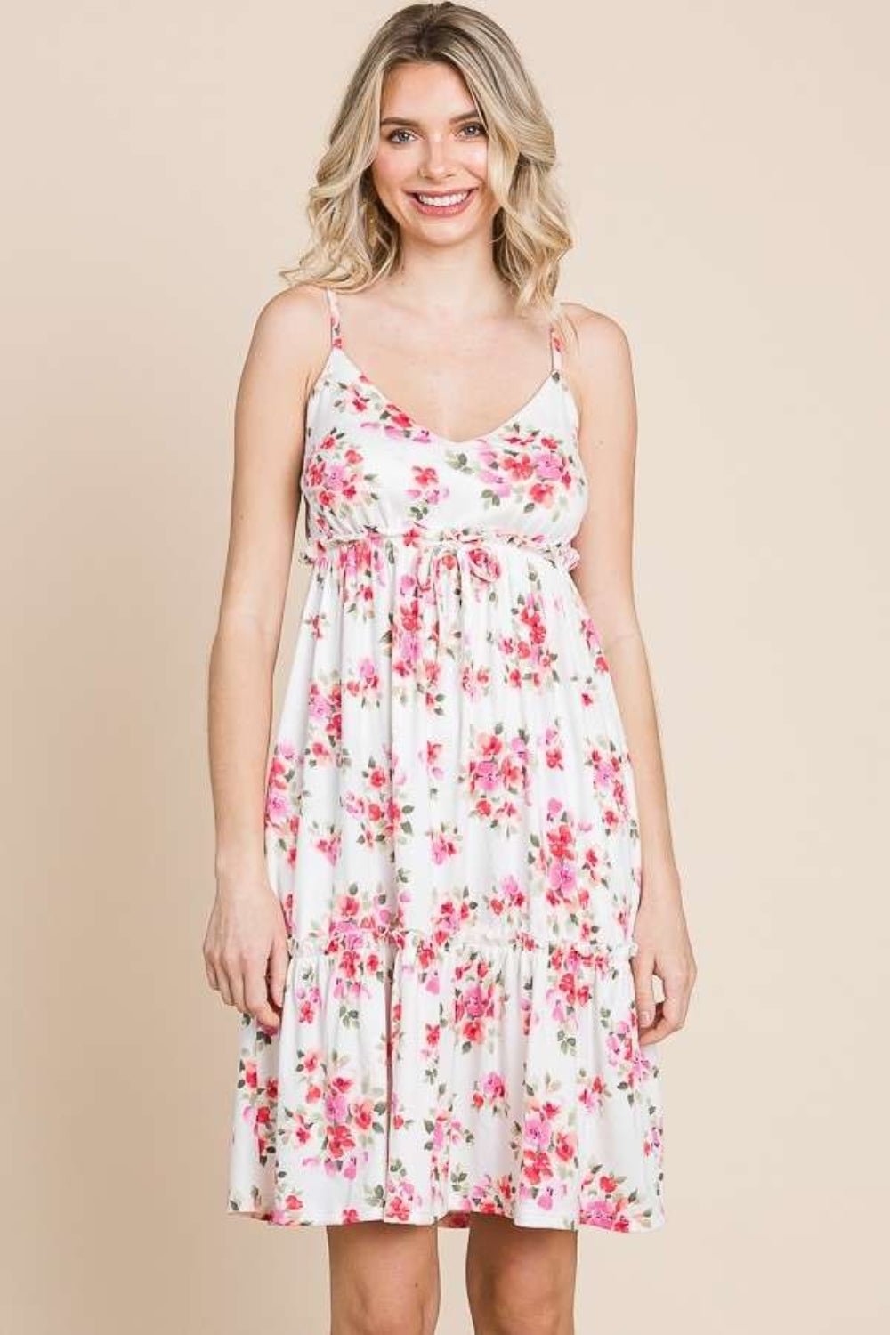 Floral Frill Sleeveless Mini Cami Dress in IvoryMini DressCulture Code