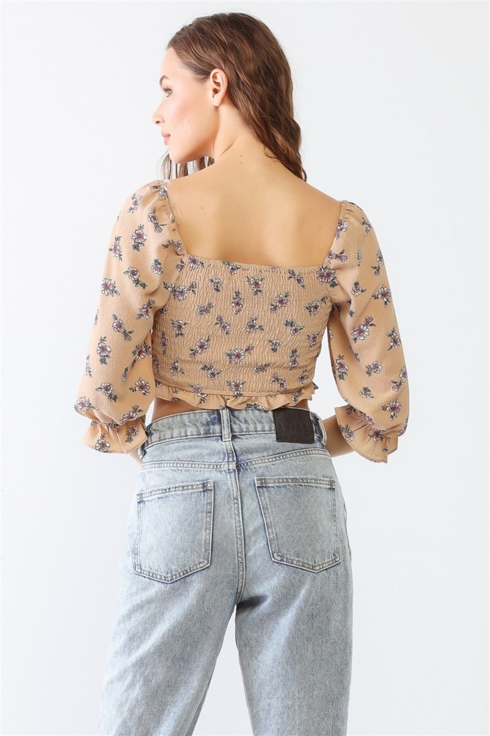 Floral Print Half Sleeve Ruched Crop TopTopTASHA