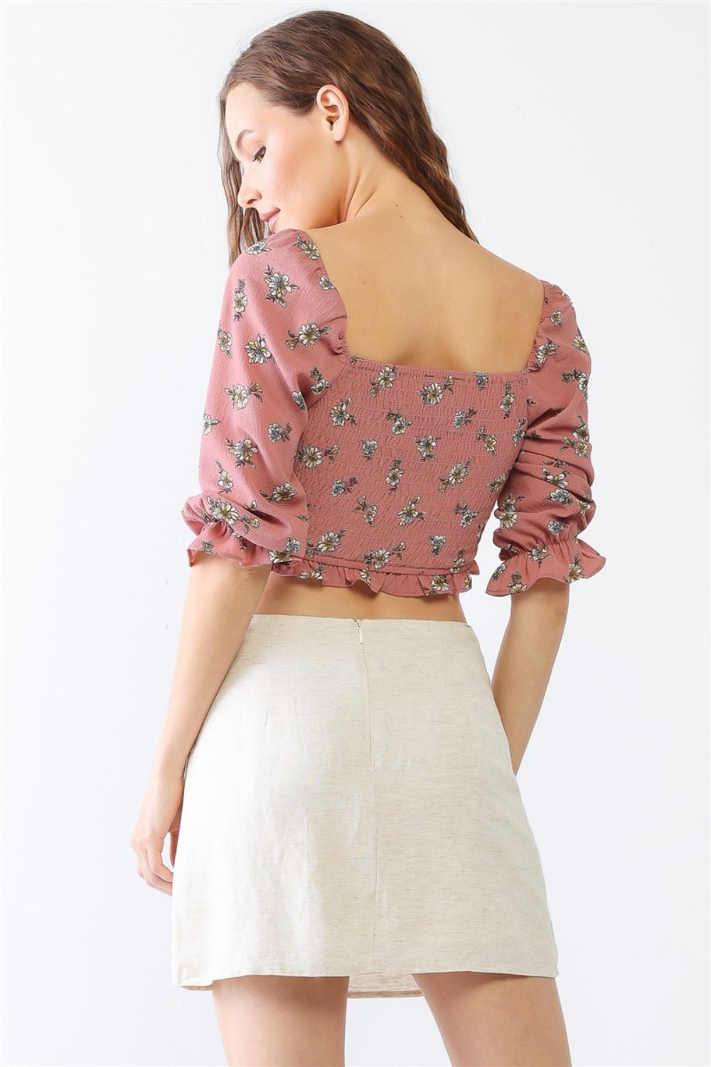 Floral Print Half Sleeve Ruched Crop TopTopTASHA