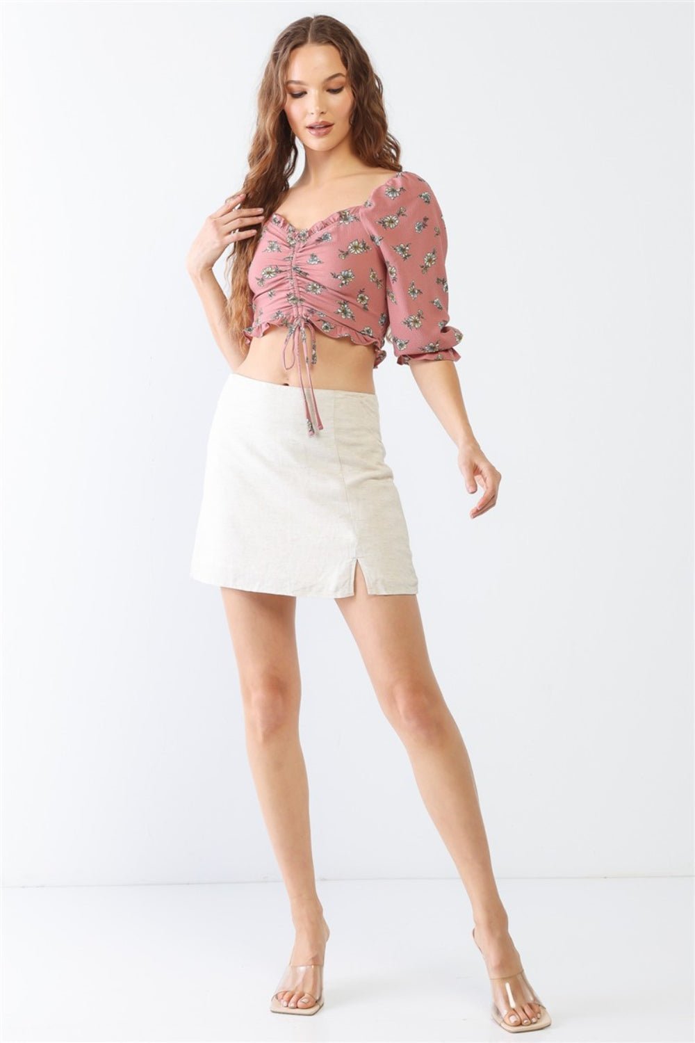 Floral Print Half Sleeve Ruched Crop TopTopTASHA