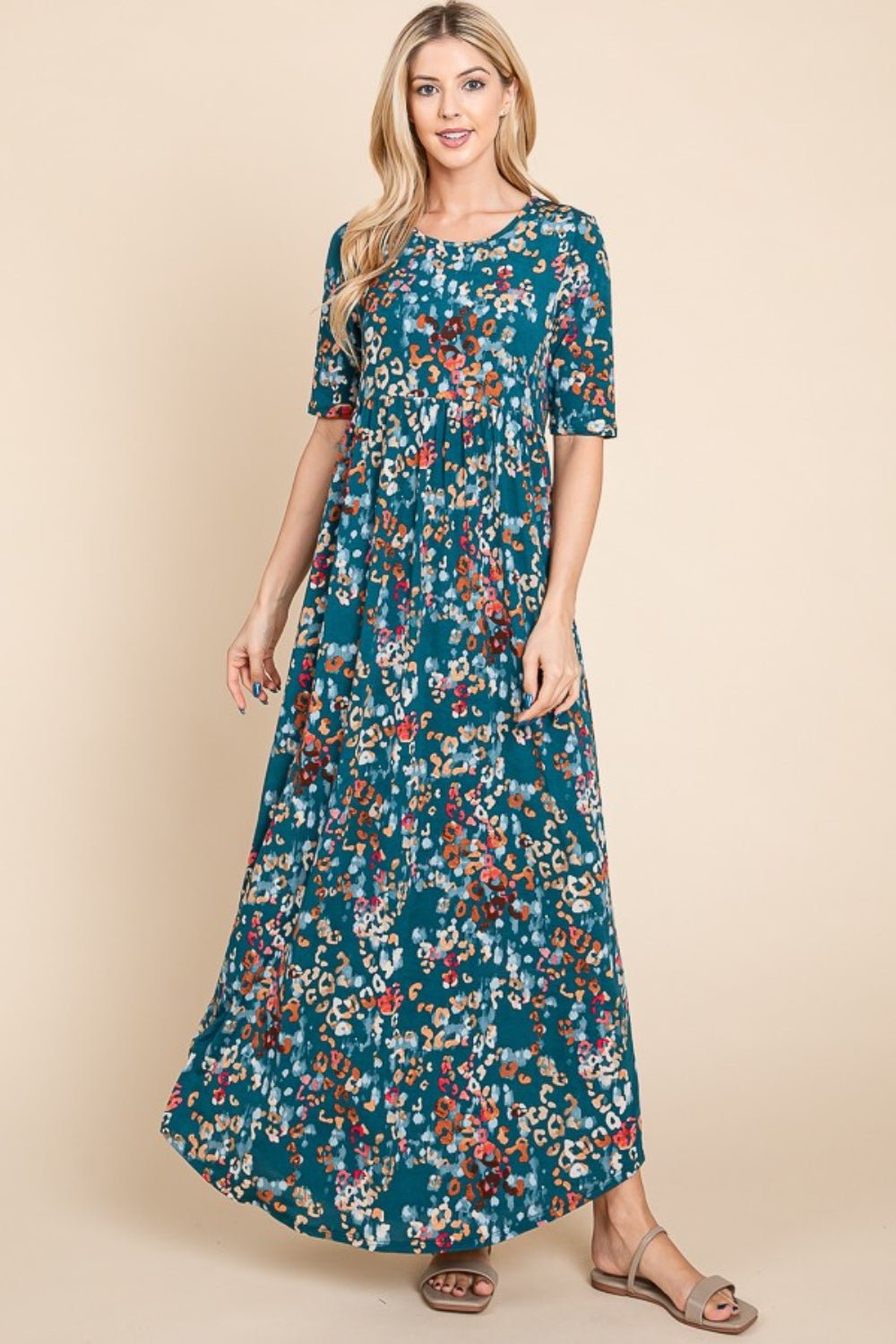Floral Print Maxi Dress in TealMaxi DressBOMBOM