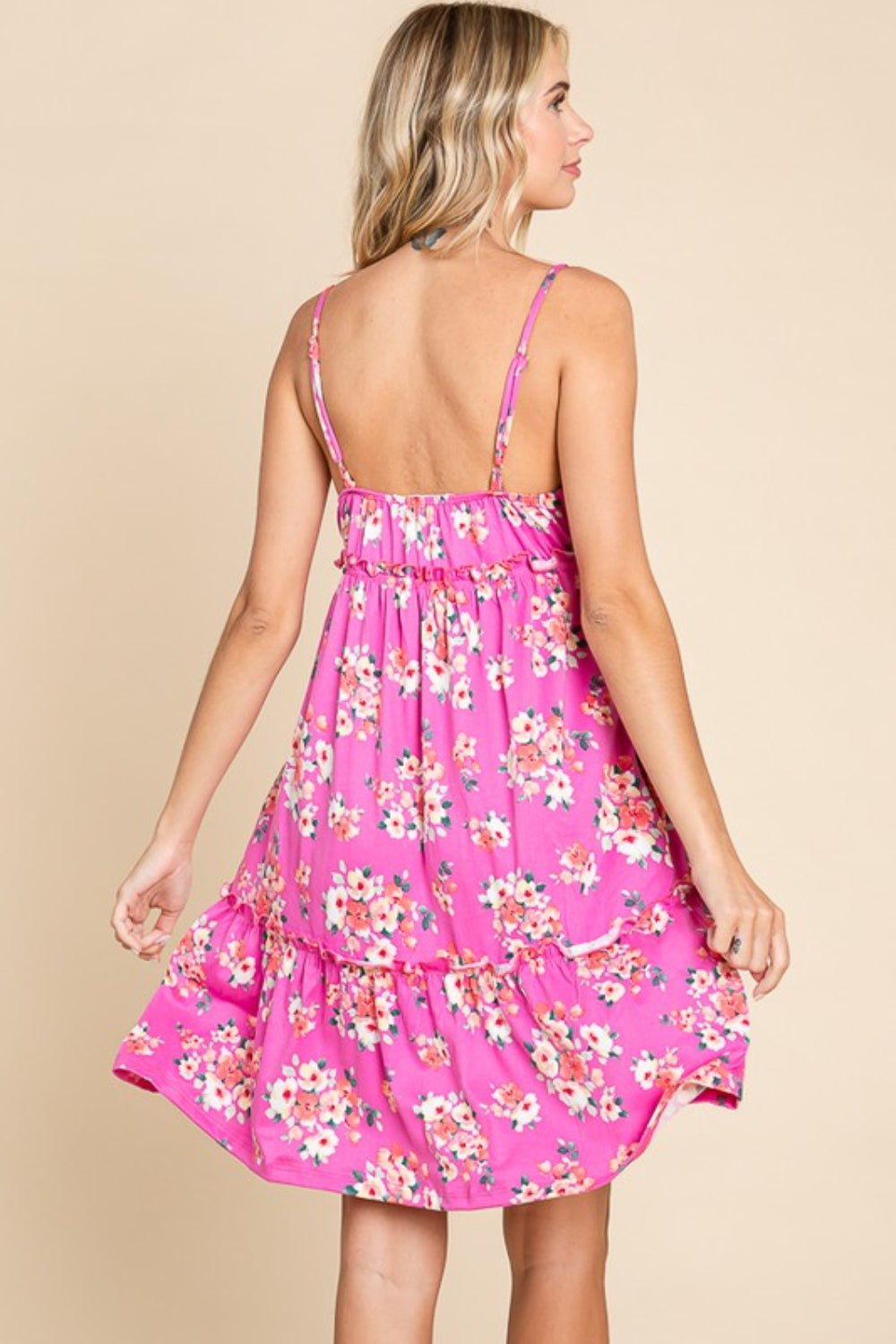 Floral Print Ruffled Mini Cami Dress in PinkMini DressCulture Code