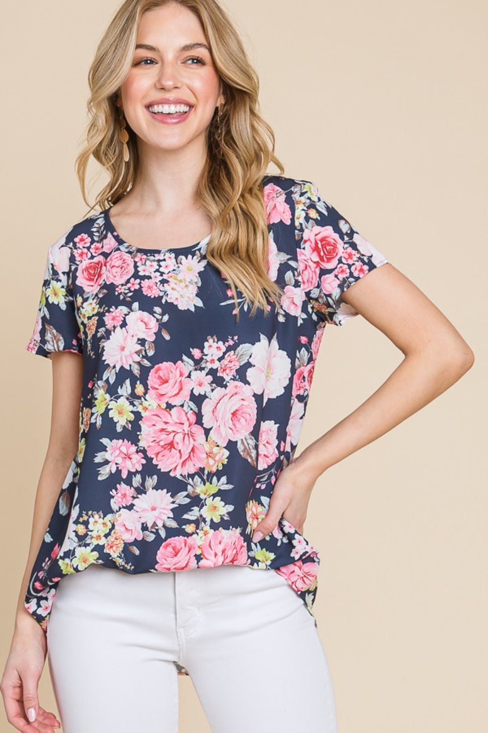 Floral Print Short Sleeve T-Shirt in NavyT-ShirtBOMBOM