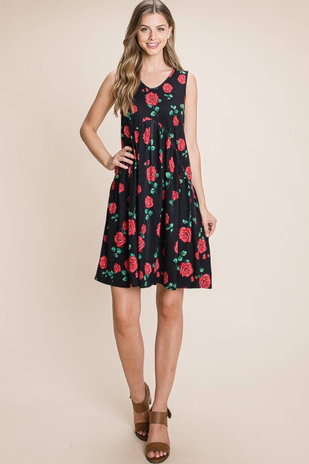 Floral Print Sleeveless Mini Dress in BlackMini DressBOMBOM