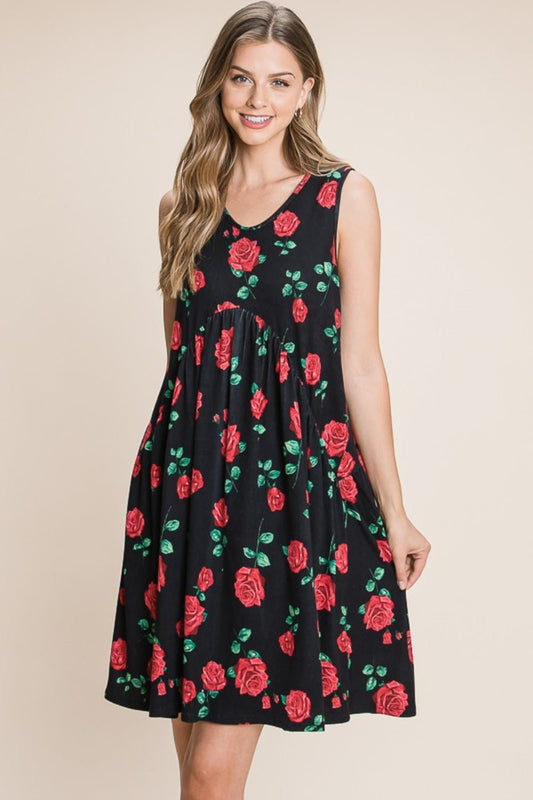 Floral Print Sleeveless Mini Dress in BlackMini DressBOMBOM