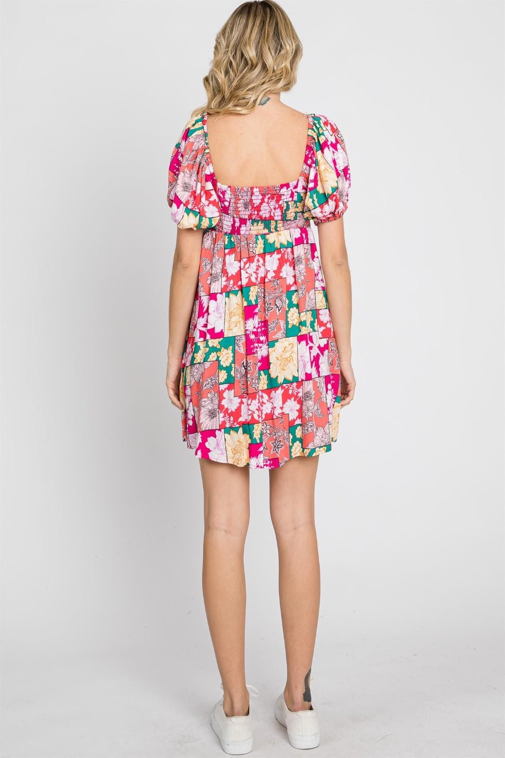 Floral Puff Sleeve Mini Dress in FuchsiaMini DressGeeGee