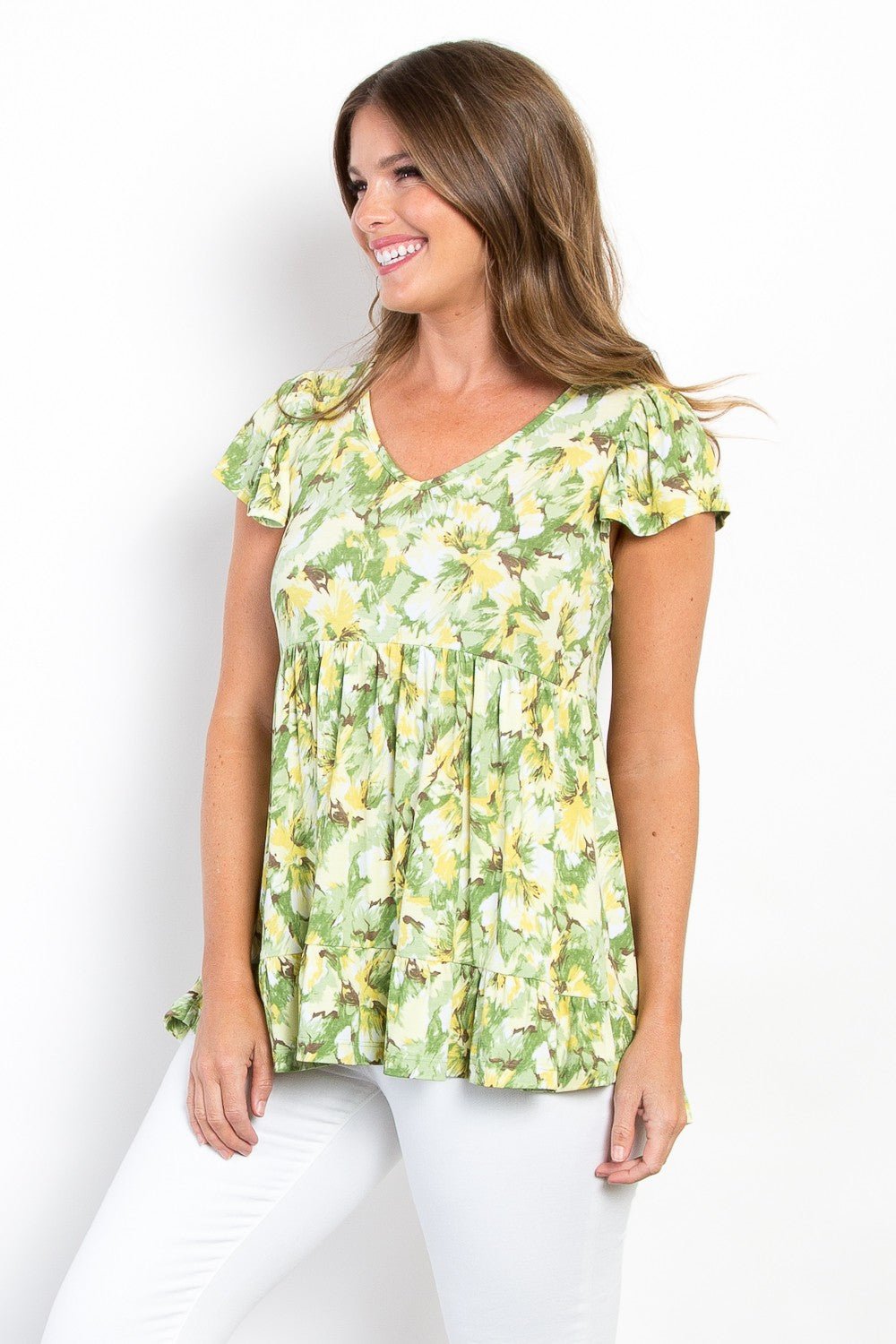 Floral Ruffled Babydoll Top in LimeTopBe Stage