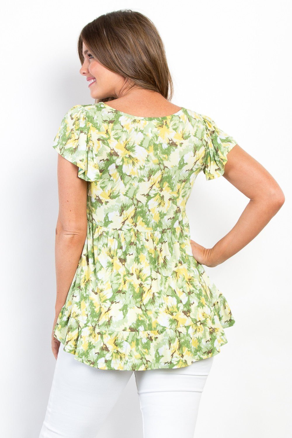 Floral Ruffled Babydoll Top in LimeTopBe Stage