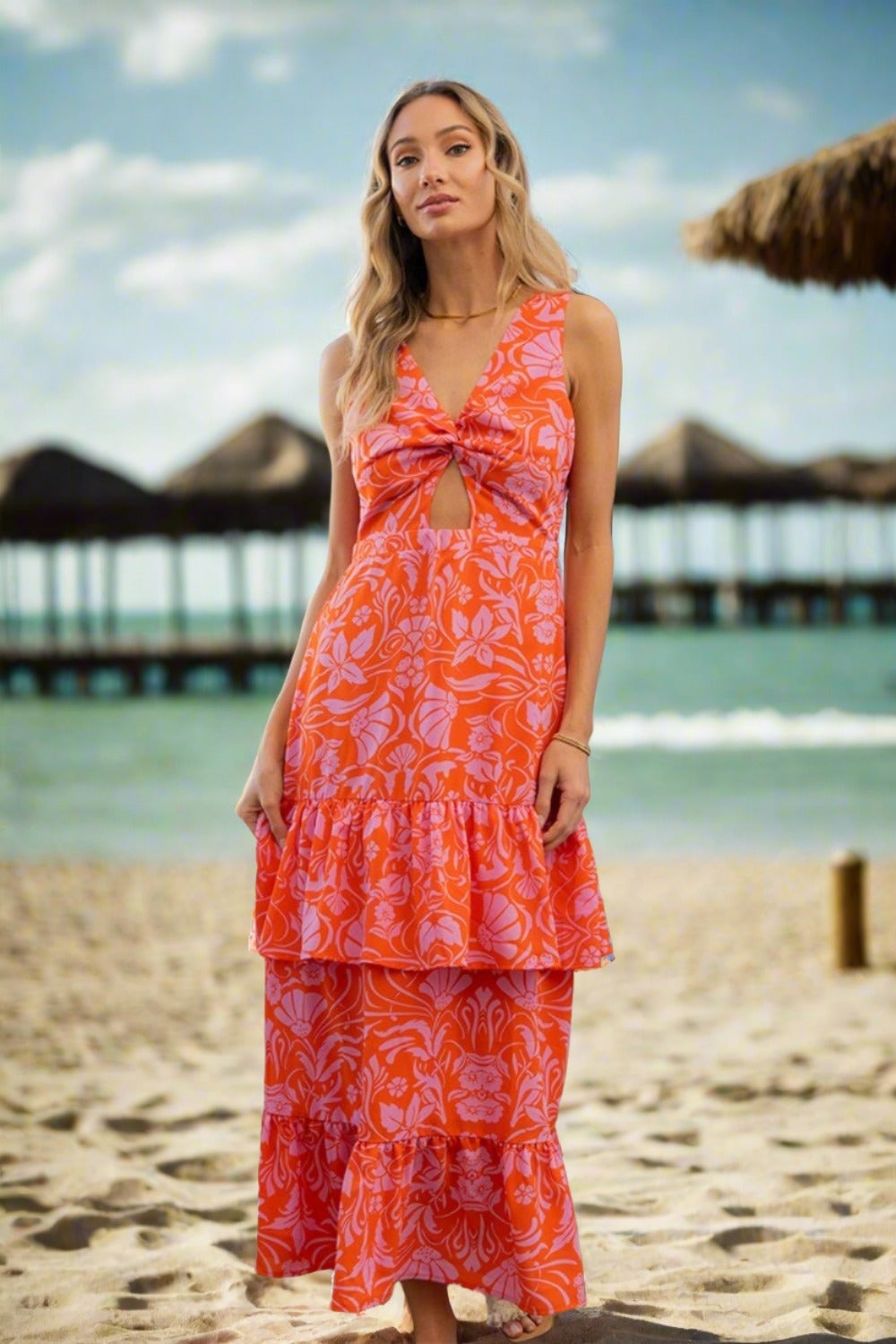Floral Ruffled Maxi Sleeveless Dress in Orange VioletMaxi DressSew In Love
