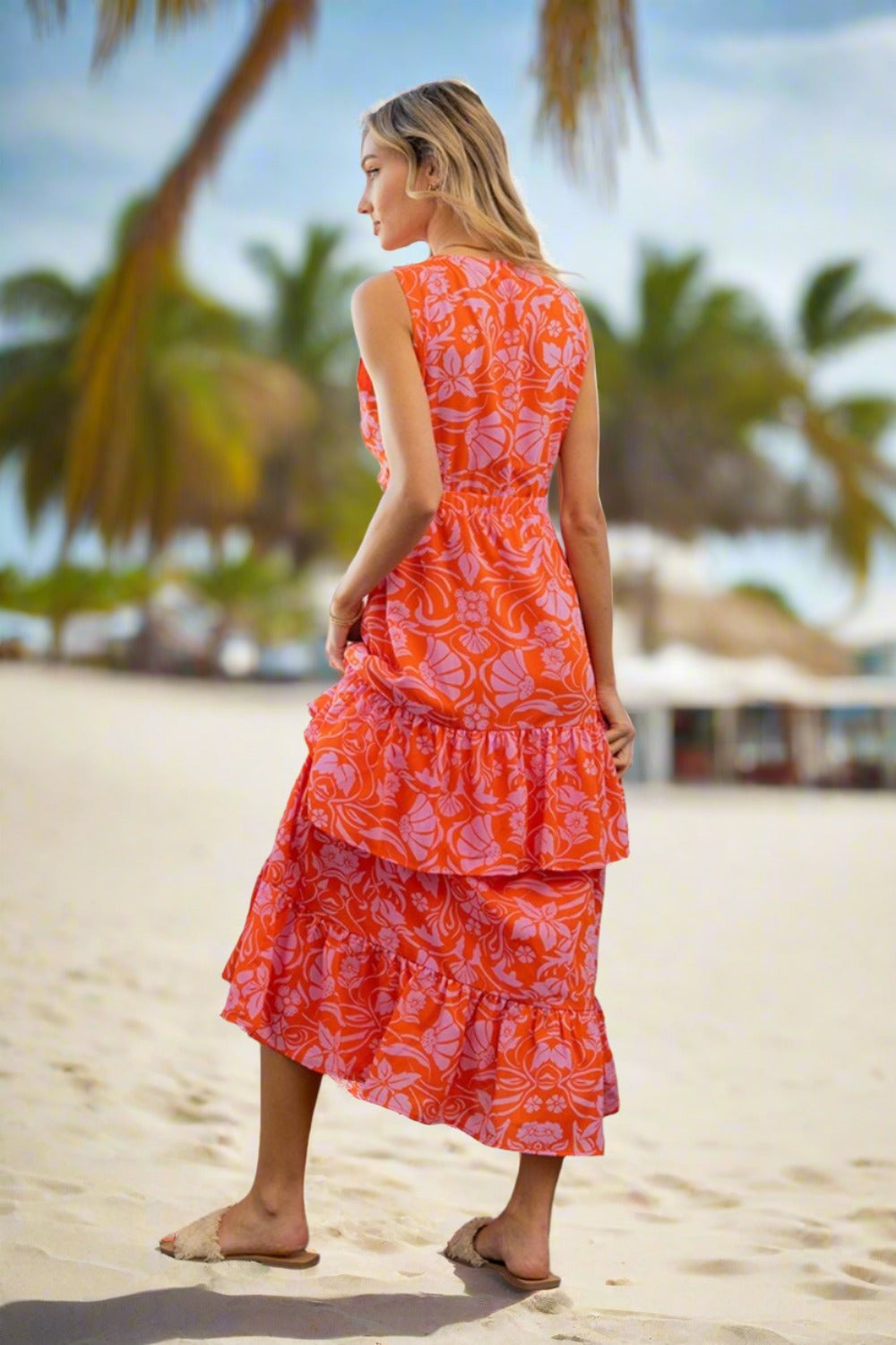 Floral Ruffled Maxi Sleeveless Dress in Orange VioletMaxi DressSew In Love