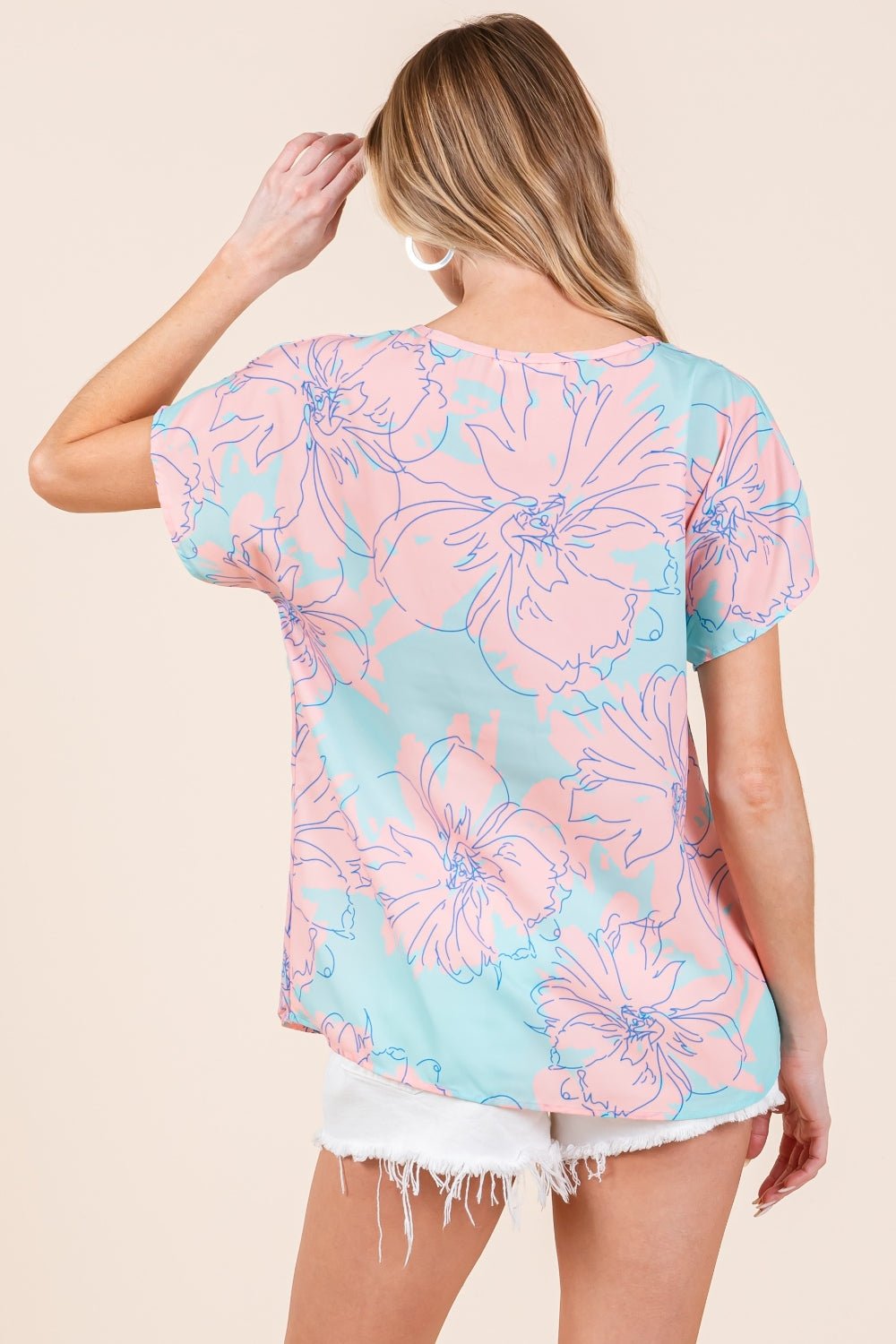 Floral Short Sleeve T-Shirt in Aqua PinkT-ShirtBOMBOM