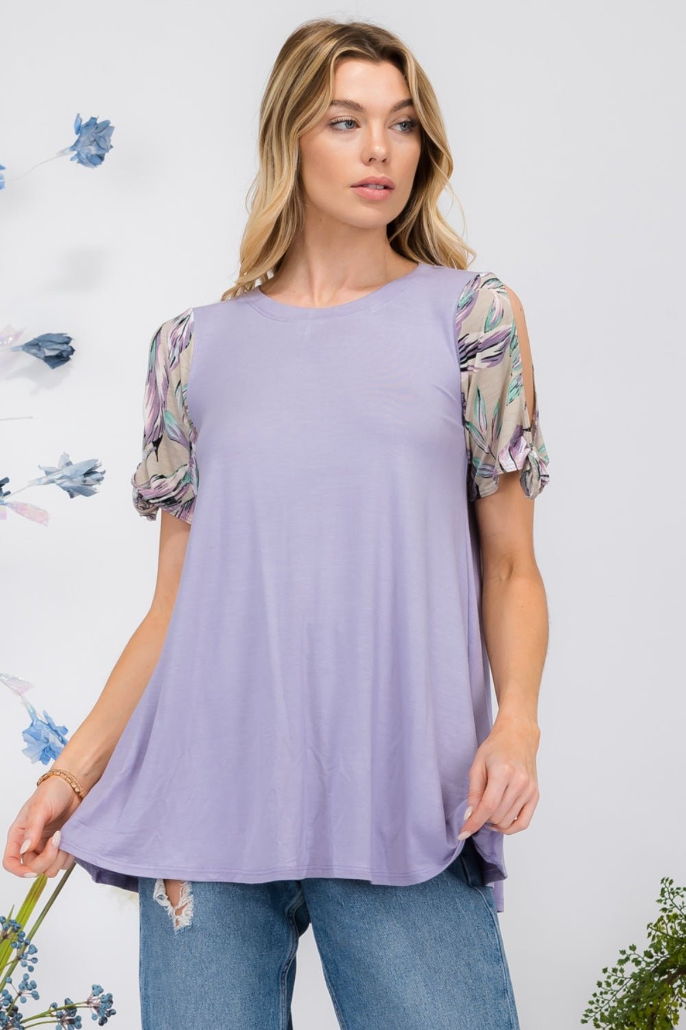 Floral Tie Sleeve Blouse in LilacBlouseCeleste Design