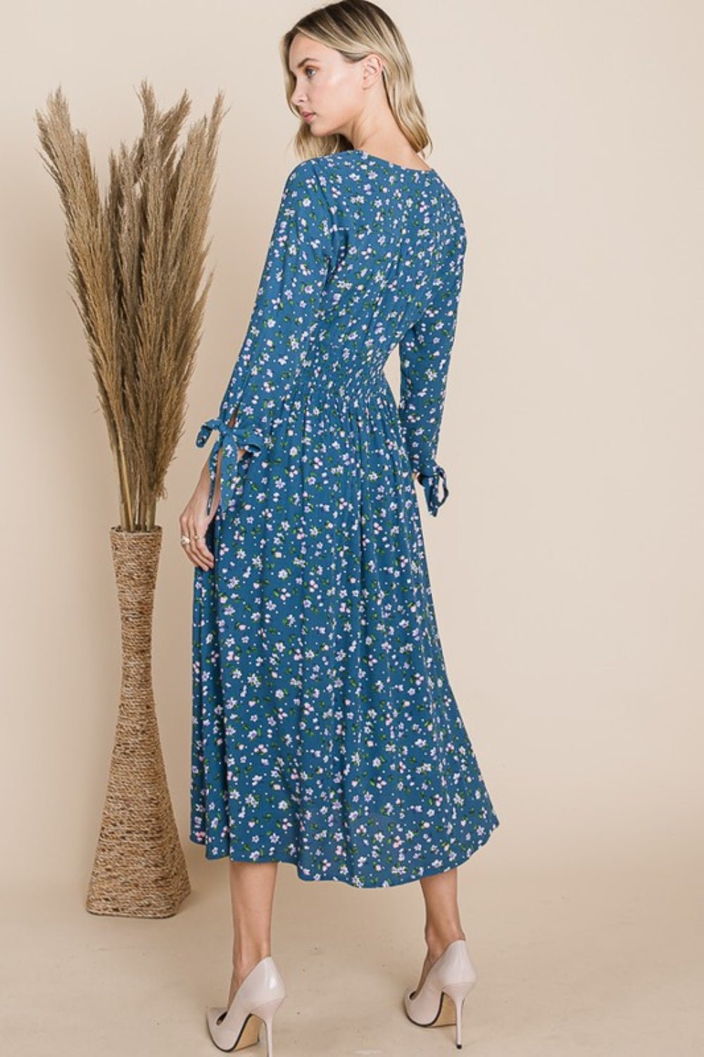 Floral V-Neck Midi Dress in TealMidi DressReborn J