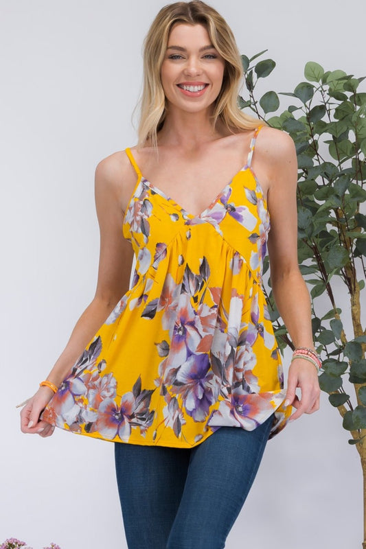 Floral V-Neck Sleeveless Cami in YellowCamisoleCeleste Design